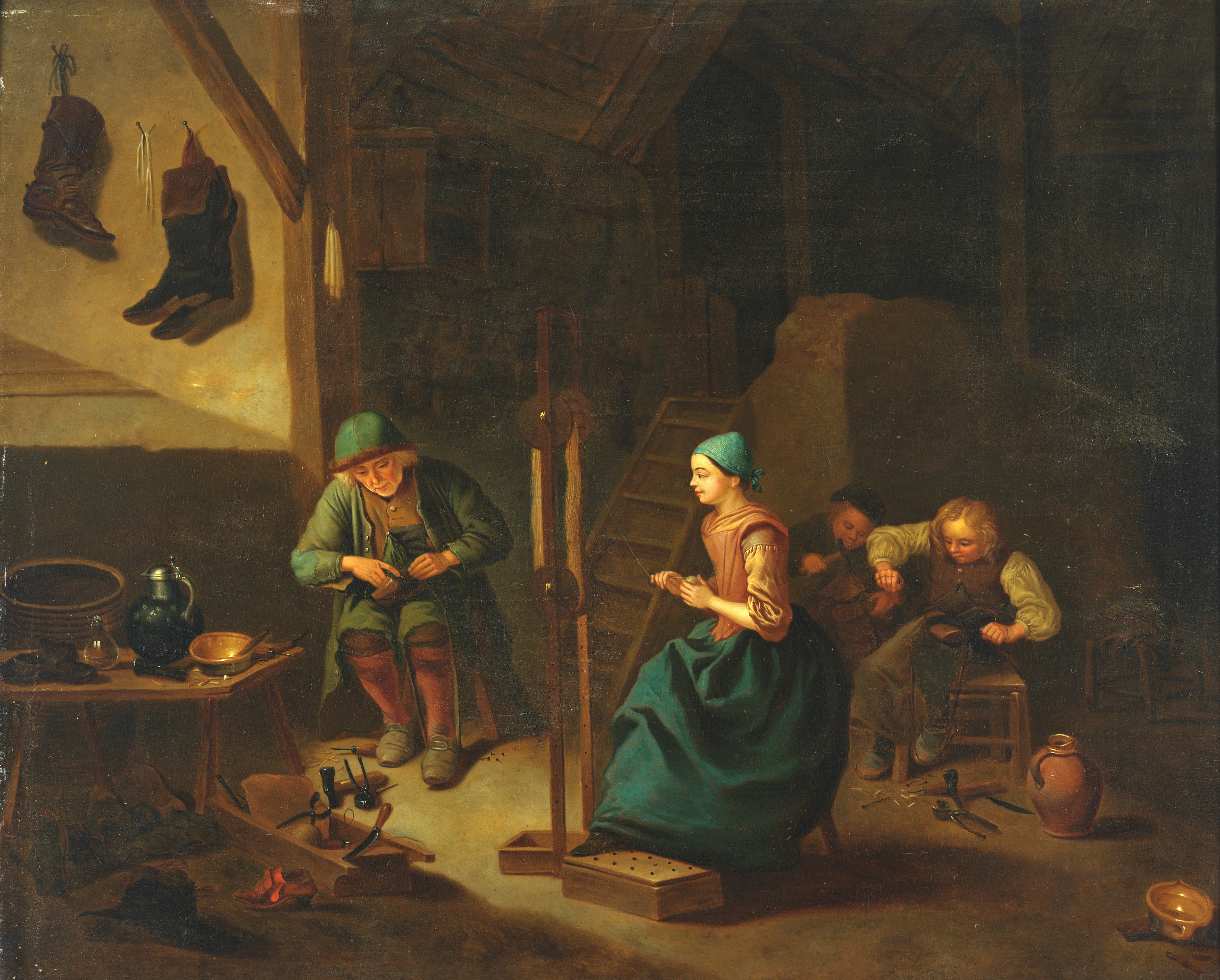 1.Johann Basilius Grundmann, La bottega del ciabattino, olio su tavola di castagno, 1760