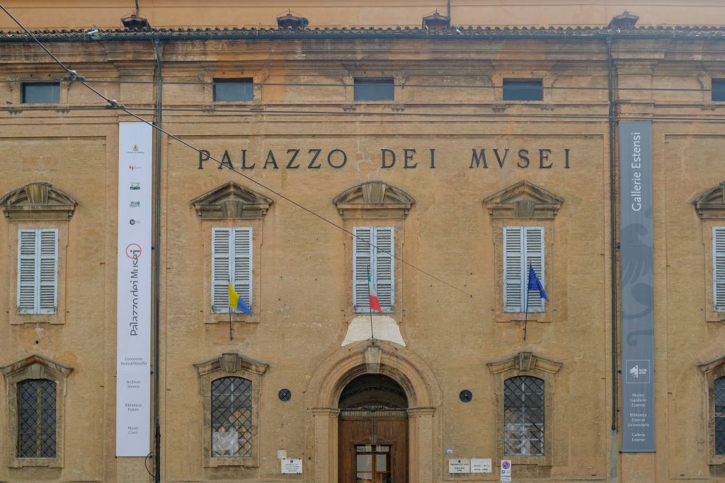 April 2022 Modena, Italy: Facade of Palazzo dei Musei, Palace of Museums